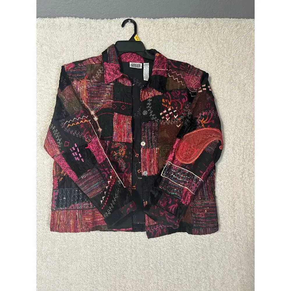 Chicos Design Boho, Tapestry, Patchwork Embroidered Jacket Sz. 3. Party workwear